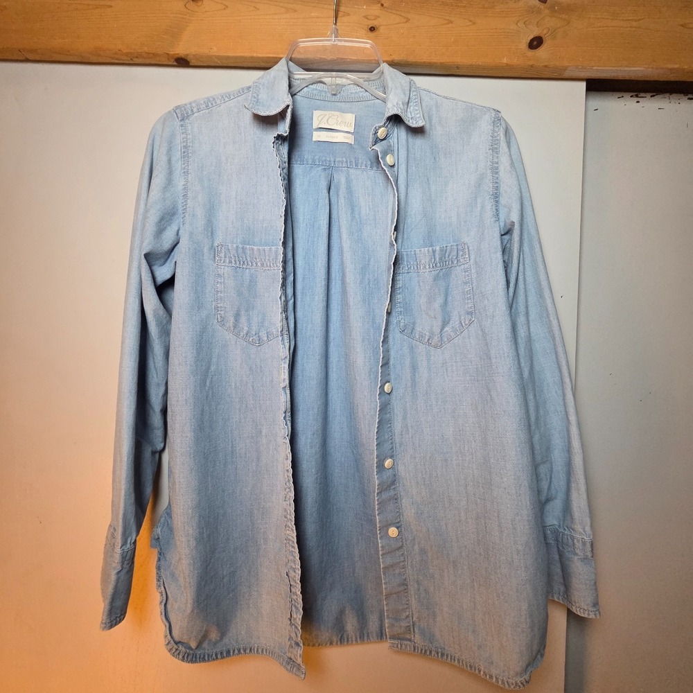 J Crew Women's Button Down Top Denim 100% Cotton Size 00 Western Country Cowgirl